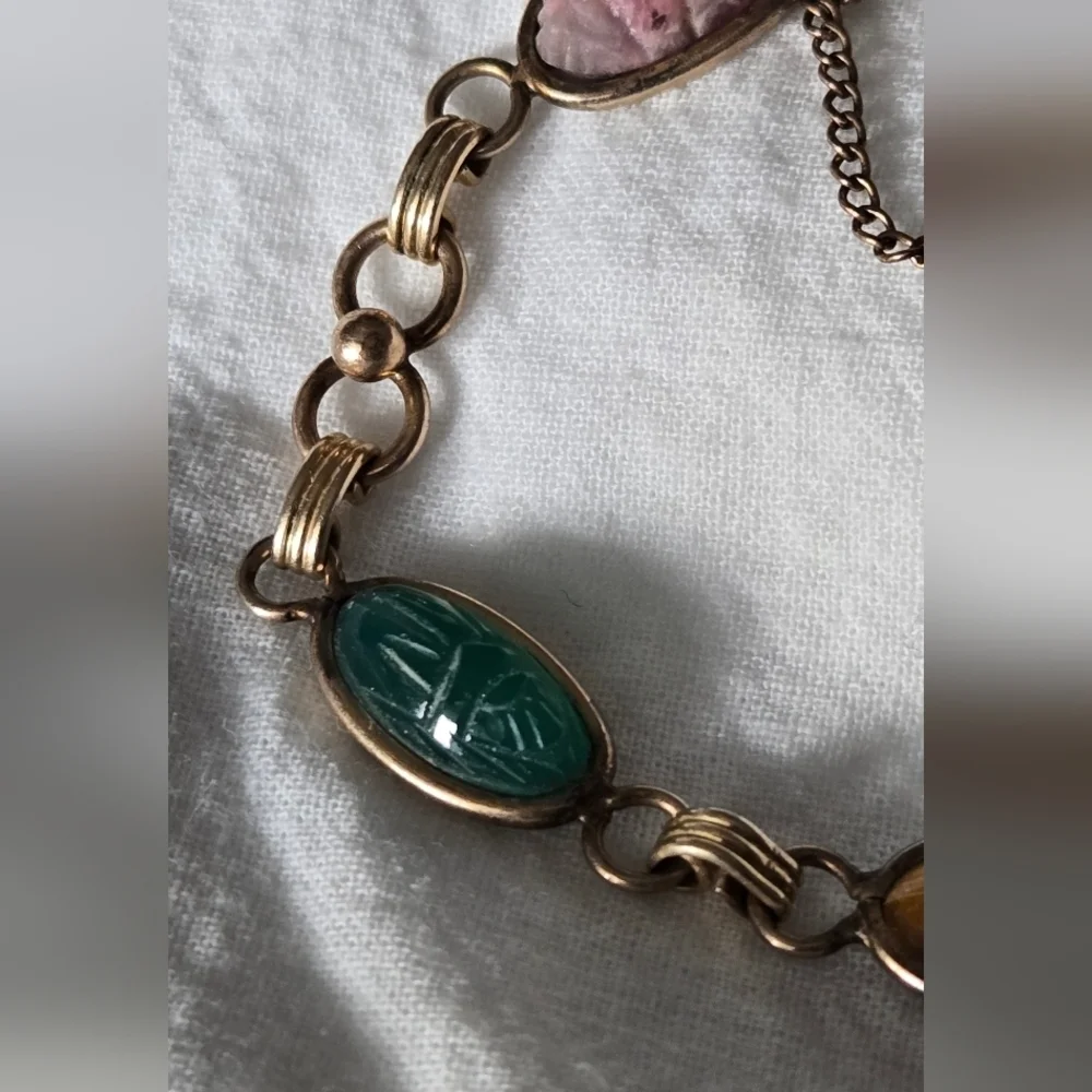 VTG D'or 1/20 12k G F Multicolor Gems Scarab Bracelet